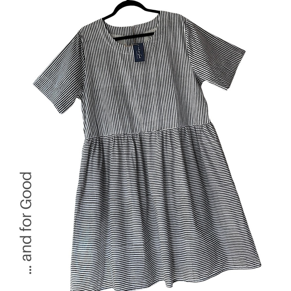 NWT | 100% ORGANIC COTTON HUDSON SHIRT DRESS MENSWEAR BLACK & WHITE STRIPE L/XL